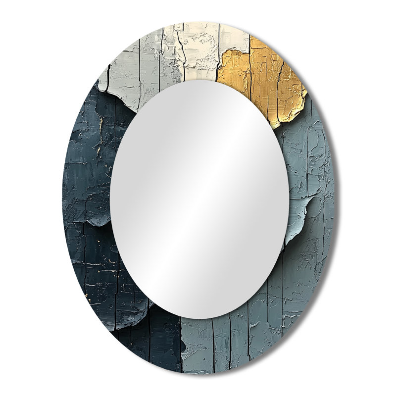 Miroir mural ovale gris doré sur fond métallique, null