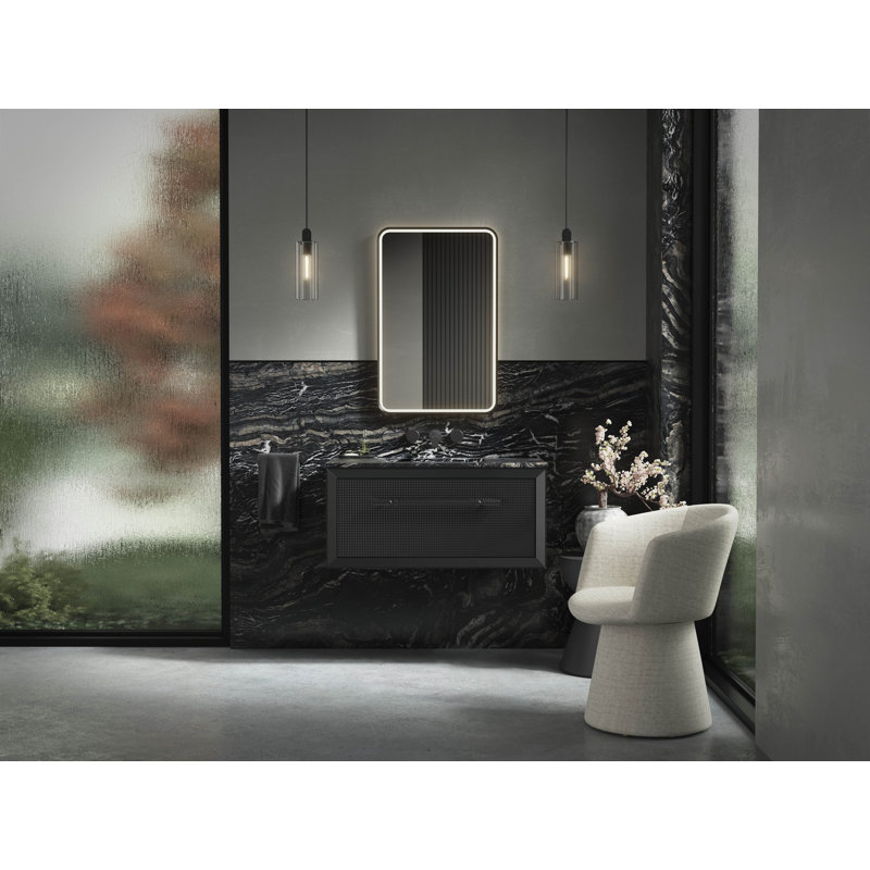 Essential 22" X 34" Rectangular Lighted Framed Mirror, Matte Black