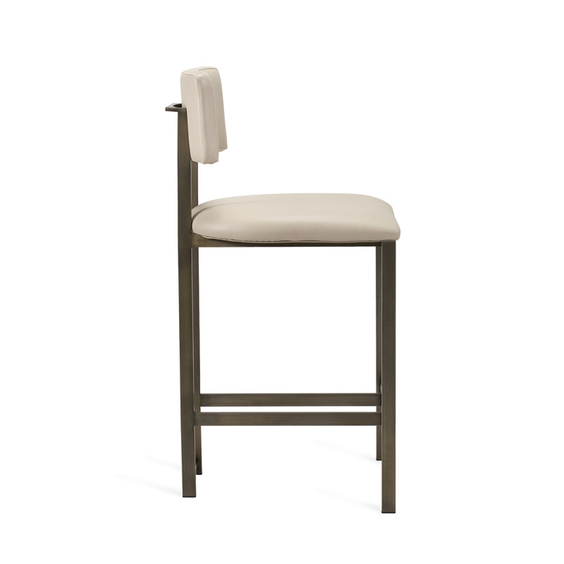 Landon Upholstered Stool with Metal Frame, Counter Stool (26" Seat Height), Antique Bronze, Cream Latte