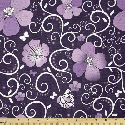 Destiany Butterfly Silhouettes with Plant Flower Multi-Purpose Fabric