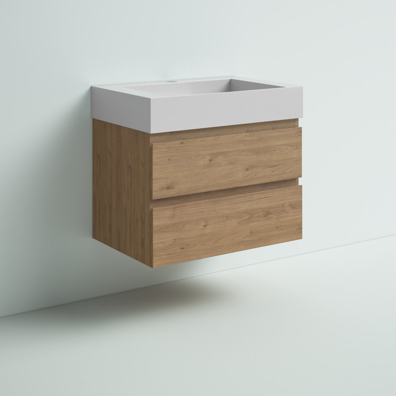 Babajide 29.5'' Single Bathroom Vanity with Acrylic Top, Natural Oak