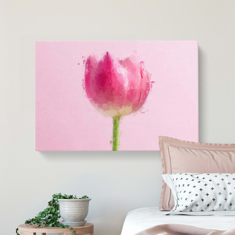 Perfectly Pink Tulip Flower In Abstract - Wrapped Canvas Painting, 40cm H x 60cm W x 3cm D
