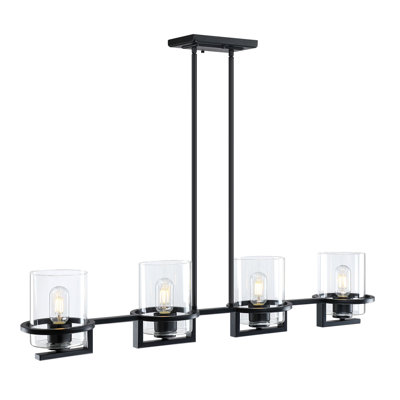 Luminaire suspendu 4 lumières pour îlot noir avec verre transparent