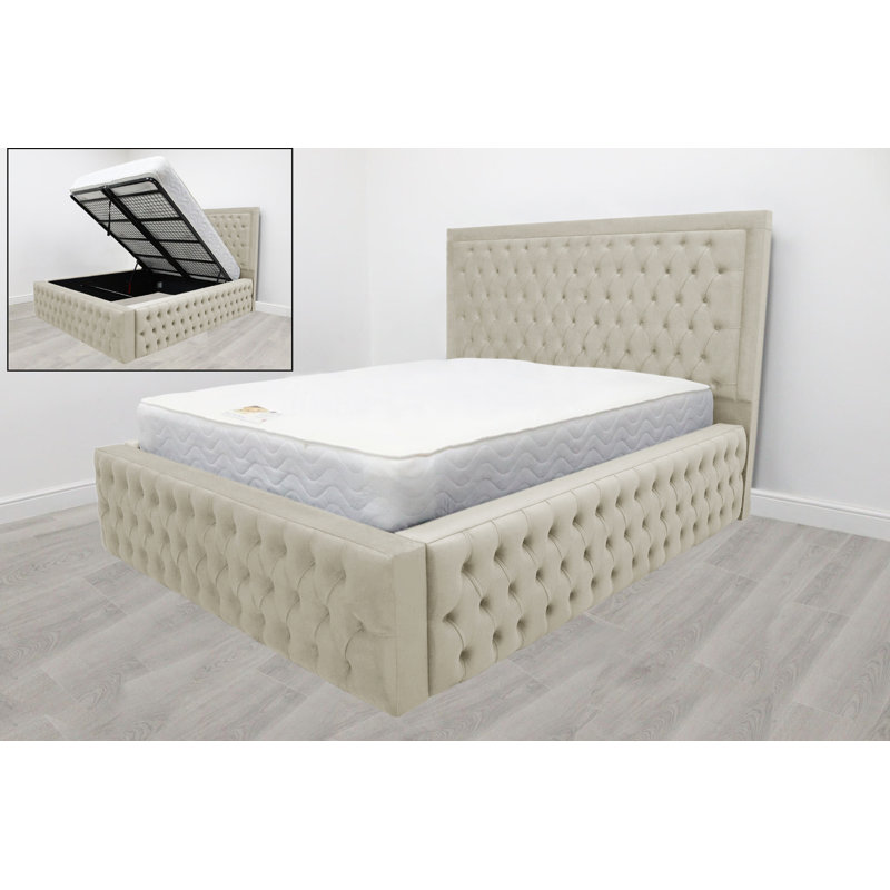 Shandi Upholstered Ottoman Storage Bed, Cream, Super King (6')