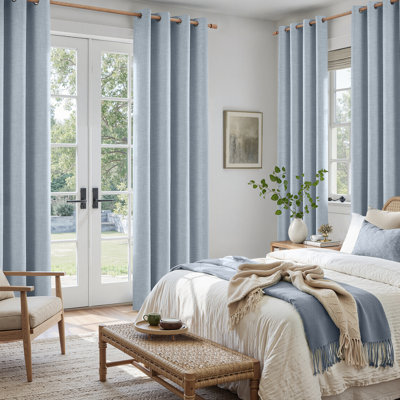  100% Blackout Faux Linen Curtains, Thermal Insulated Grommet Window Panels
