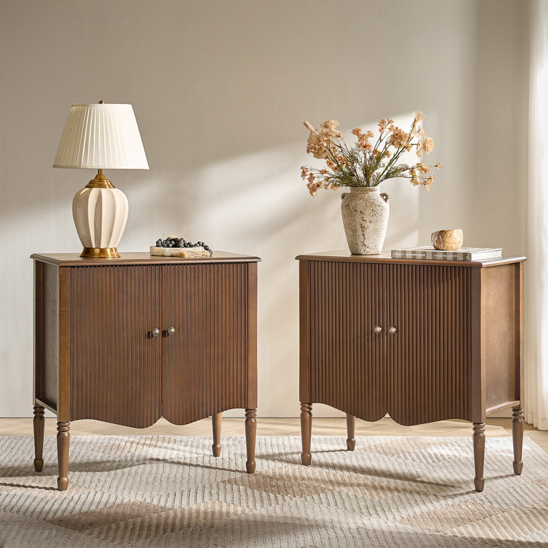 Martha Transitional 32"W 2-Door Fluted Curved Accent Cabinet with Adjustable Shelves, Walnut