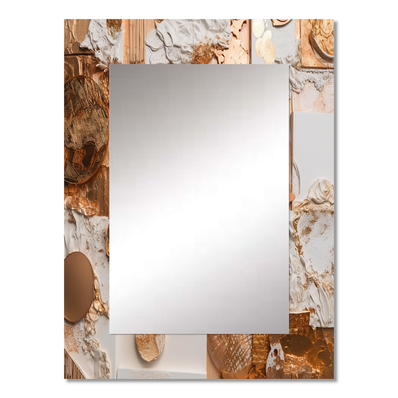 Gold And White Geometric Serenity I - Geometric Unique Wall Mirror Decor, Gold Large Mirror, Printed Metal Art, 32" x 24"