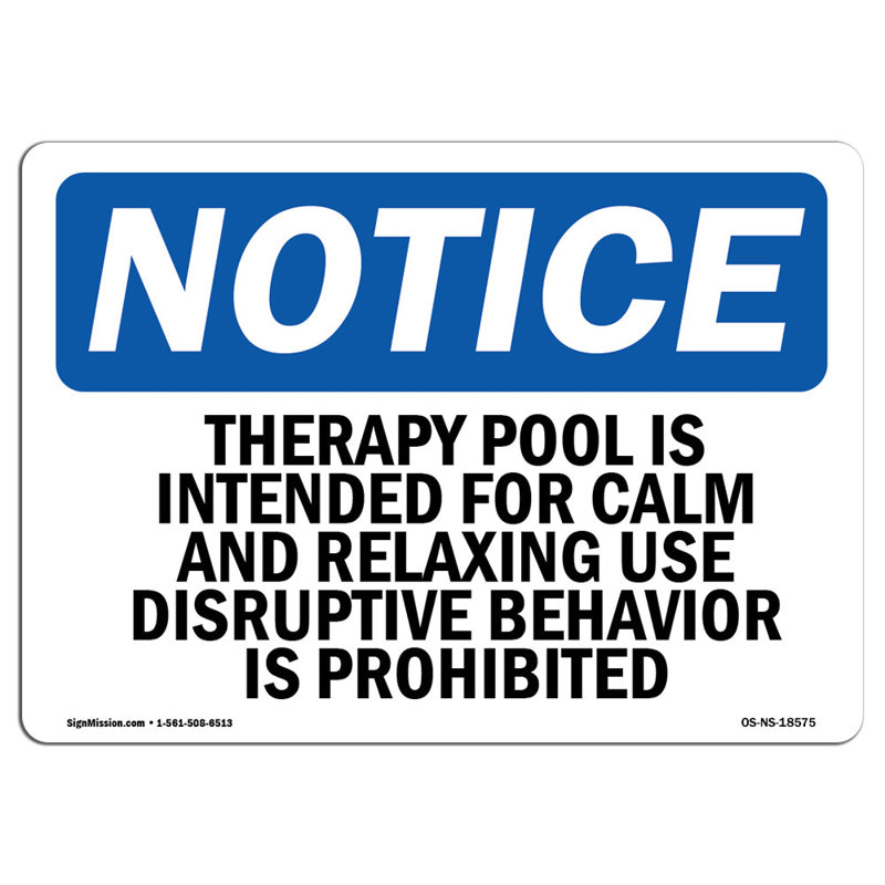 Therapy Pool Is Intended for Calm and Relaxing Use Sign