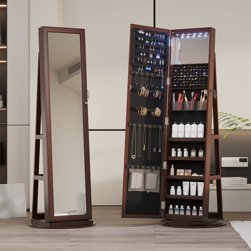 Armoire à bijoux autoportante rectangulaire moderne B-Snowy - Solution ultime de maquillage et de rangement!, Brun foncé