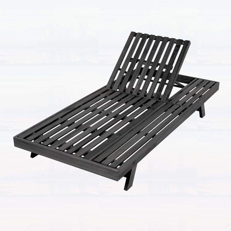 Wood Lounge Chair with Adjustable Backrest and Flat Storage Surface,Uncushioned,Ideal for Backyard,Pool,Garden,Patio, Black