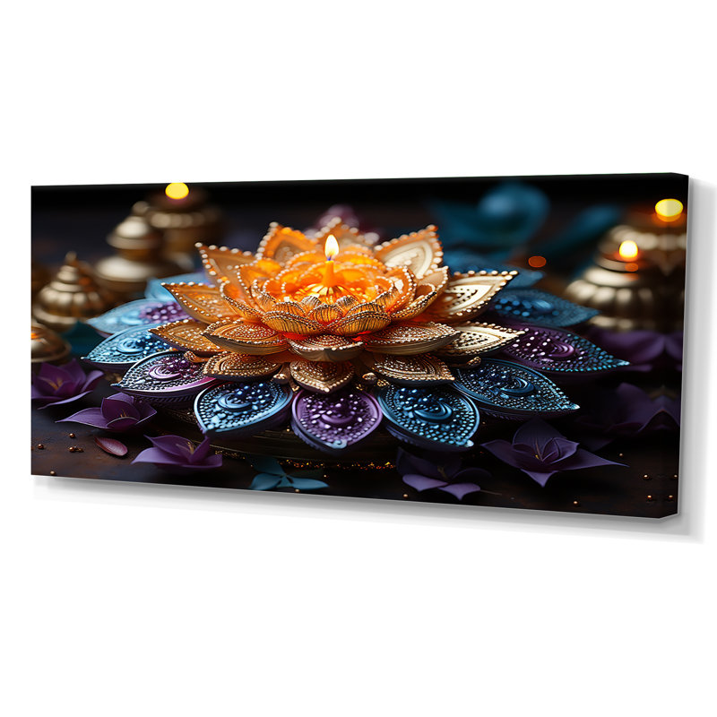 «Hinduisim Vibrant Mandala - Hindouisme», art mural, H 28 po x l 60 po x P 1,5 po, Toile tendue