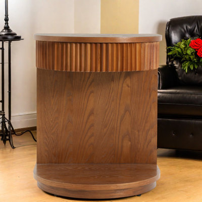 Tables de bout avec rangement, table d'appoint moderne cannelée en bois aggloméré noyer pour la maison