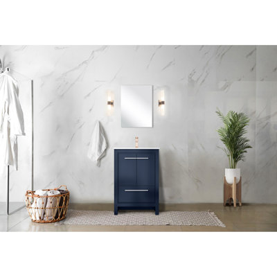 24 In. W X 20 D Navy Blue Vanity, White Quartz Top, Rose Gold Faucet, 18 Mirror, Scratch And Stain For Long-Term Use In Bathroom Bath Top With Mirror Included, Surface