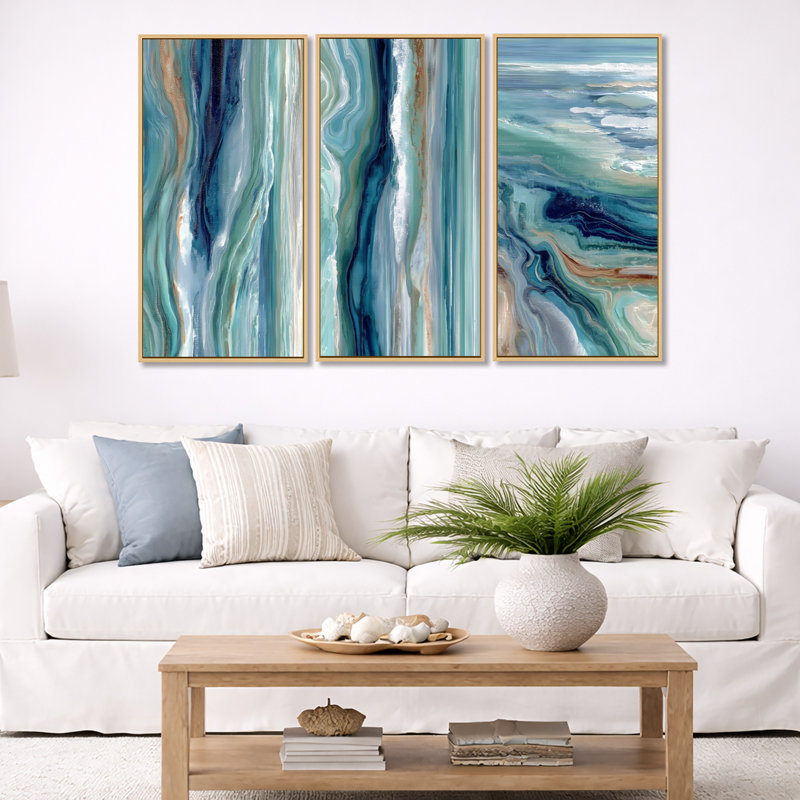 «Green River», impression sur toile 3 pièces, 32" H x 48" W, Natural Wood Floater Framed