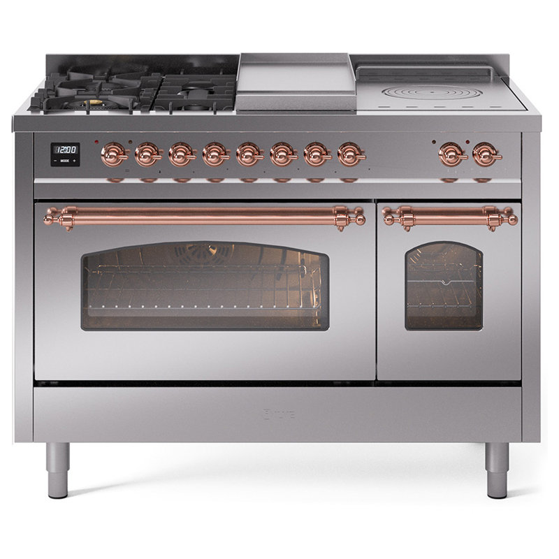 ILVE Nostalgie II 48 Dual Fuel Range, Liquid Propane, Burgundy/Brass