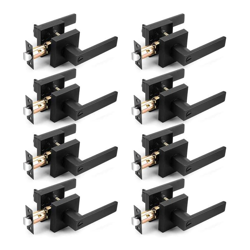 Serrure de porte robuste sans clé avec rosette carrée, Noir mat