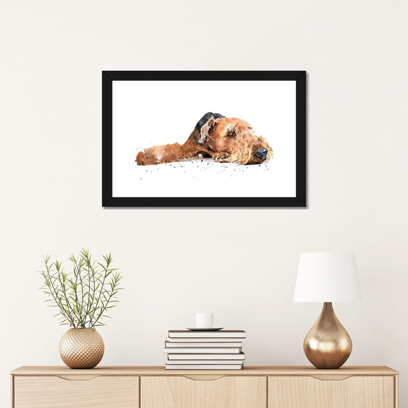 " Airedale " by EdsWatercolours, White, 16" H x 24" W x 1" D, Black Framed Paper