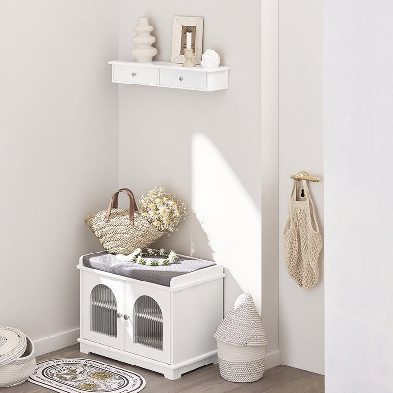 Lamartine Floating Shelf with Drawer, White