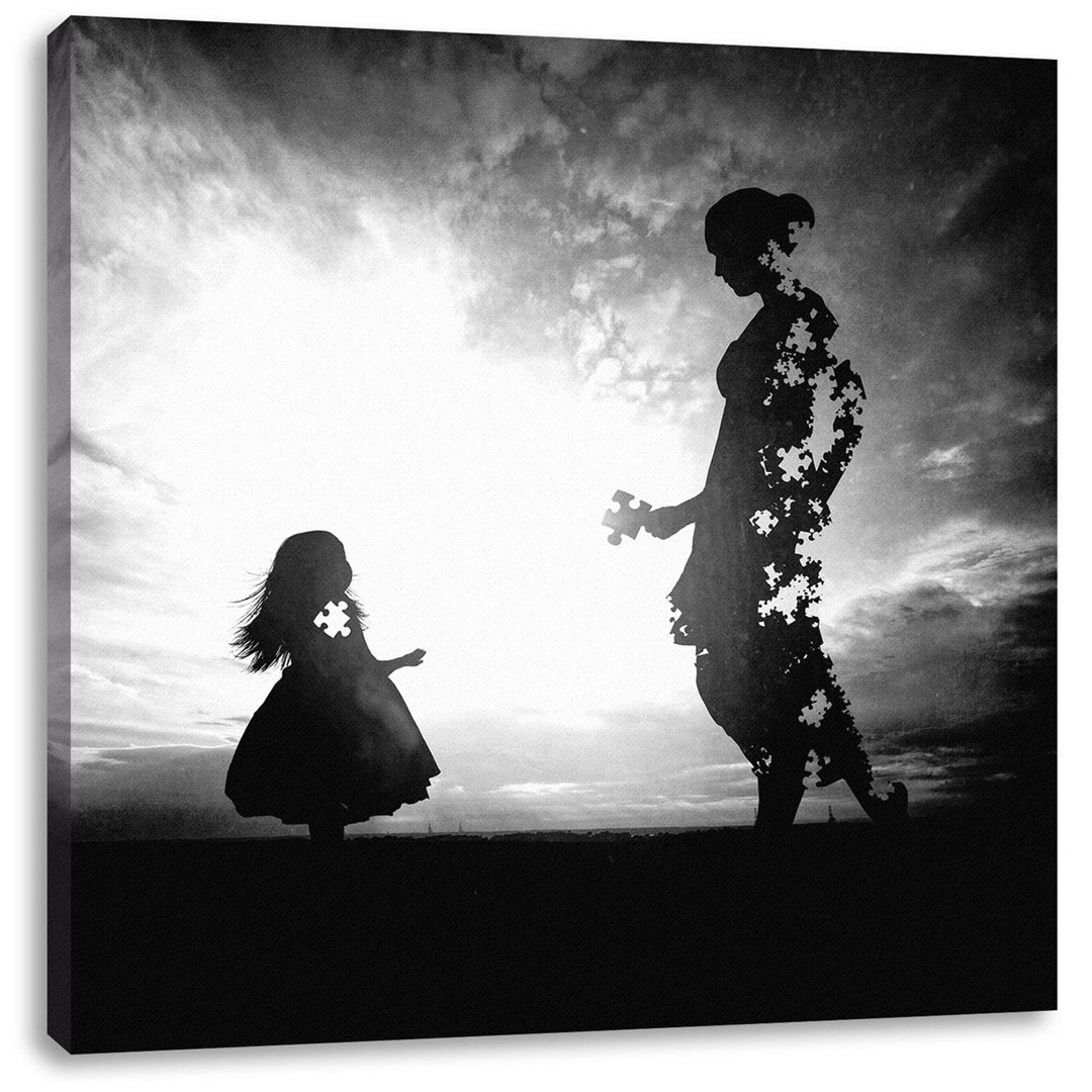 Leinwandbild Silhouette Puzzle Mother and Child