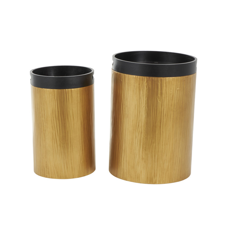 Yanae Metal Nesting Side End Gold Accent Table with Black Tray Tabletops Set