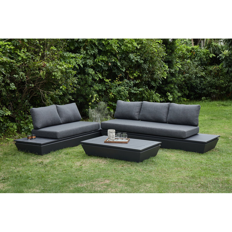 Ensemble de patio complet avec coussins 3 pièces Karriann, Gris foncé