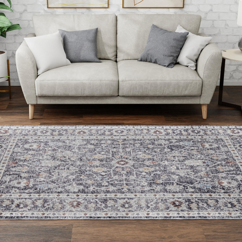 Tapis traditionnel gris foncé / brun clair, Rectangle 10 pi x 13 pi