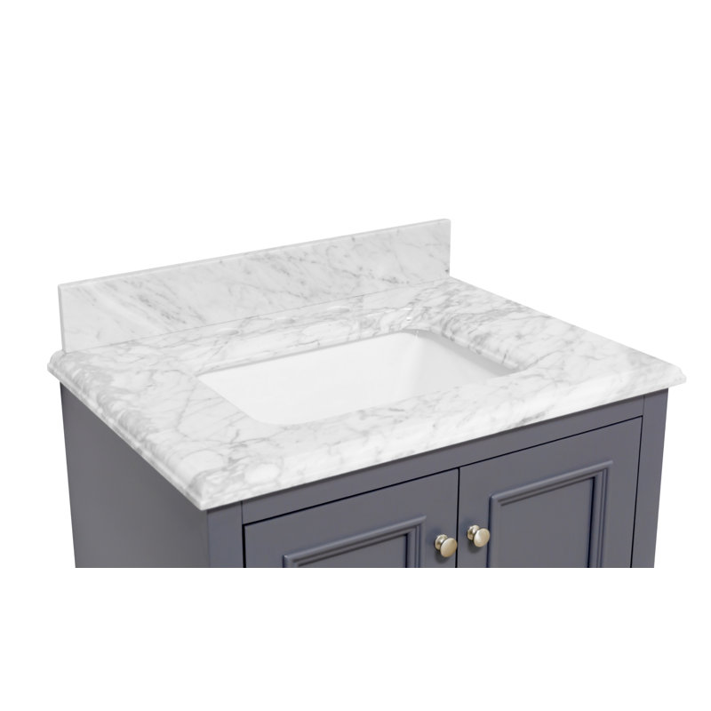 Ensemble de meuble-lavabo simple 30 po Loughlam, Gris marine, Marbre de Carrare