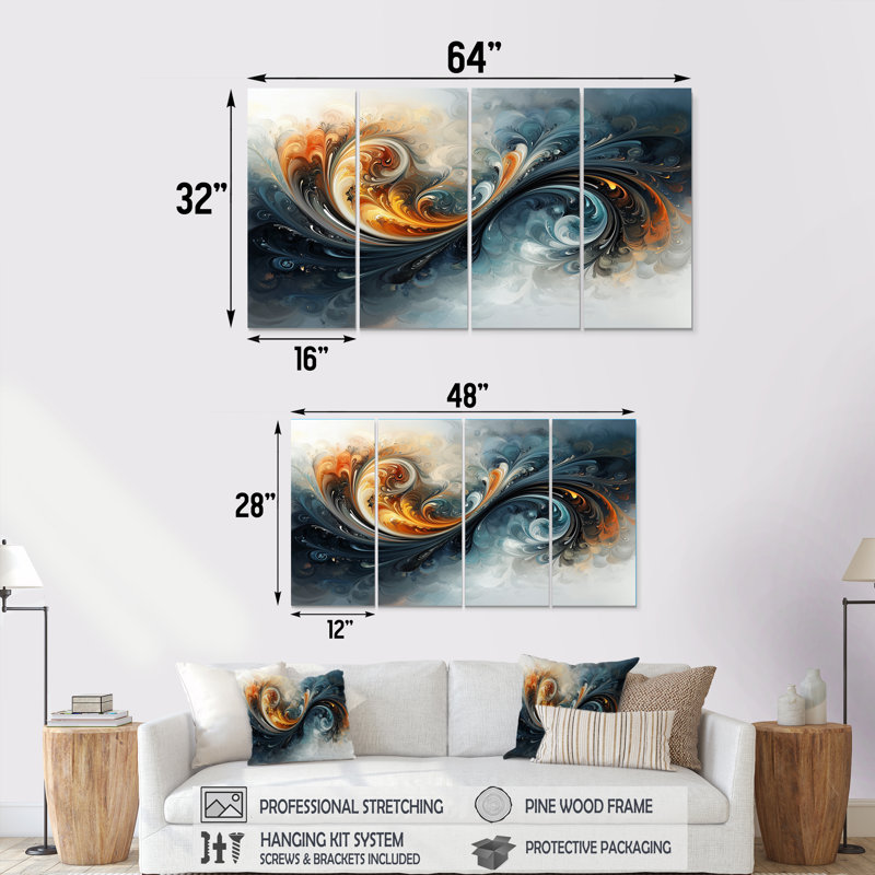 Wynter - Spiral Abstract Wall Art - décoration murale moderne, H 28 po x l 48 po, 4