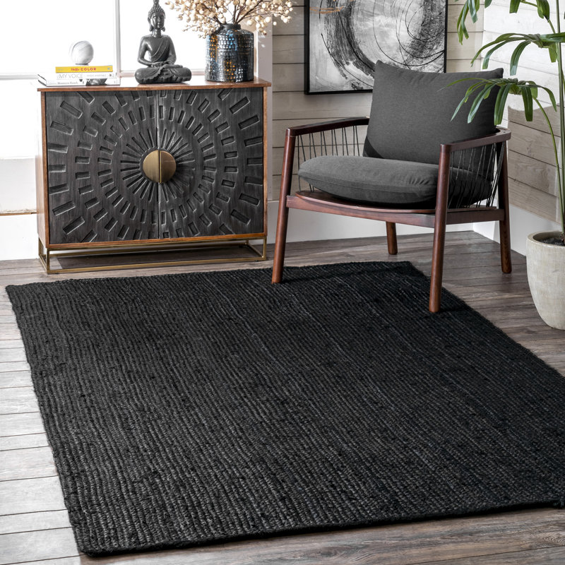 Bernyce Handmade Tufted Farmhouse Jute Black Rug, Rectangle 6' x 9'
