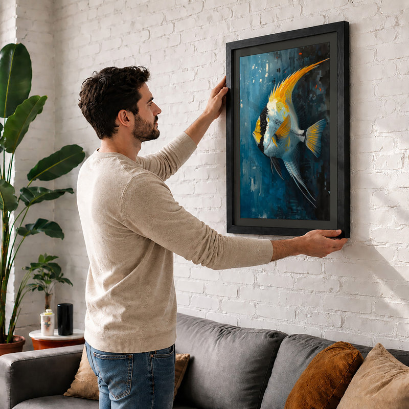 Masked Fish Modern - Framed Print, A2 - 59.4 x 42.0 cm, White