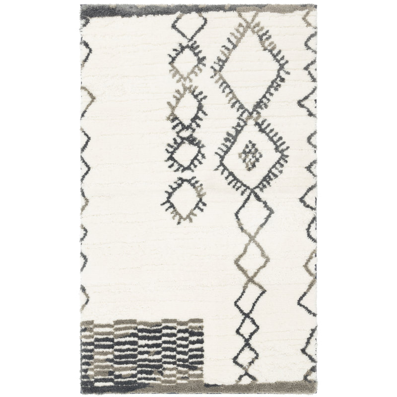 Kaylee Sahara Boho Stain/Fade Resistant Non-Slip Machine Washable Gray/Ivory Bath Rug, 17" W x 24" L