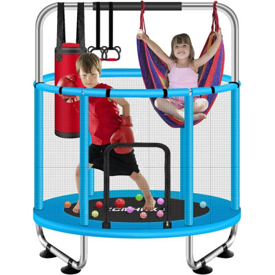 Trampoline pour tout-petits de 60 po pour enfants, trampoline pour enfants de 440 lb avec filet, ensemble de jeu de trampoline intérieur / extérieur avec barre de gymnastique réglable, assemblage facile