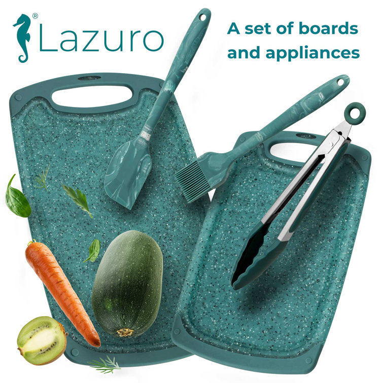 Lazuro Kitchenware - Plastic Cutting Boards for Kitchen - 3 Pieces Chopping Board for Meat, Vegetables with Non-Slip Feet and Juice Grooves, Easy Grip