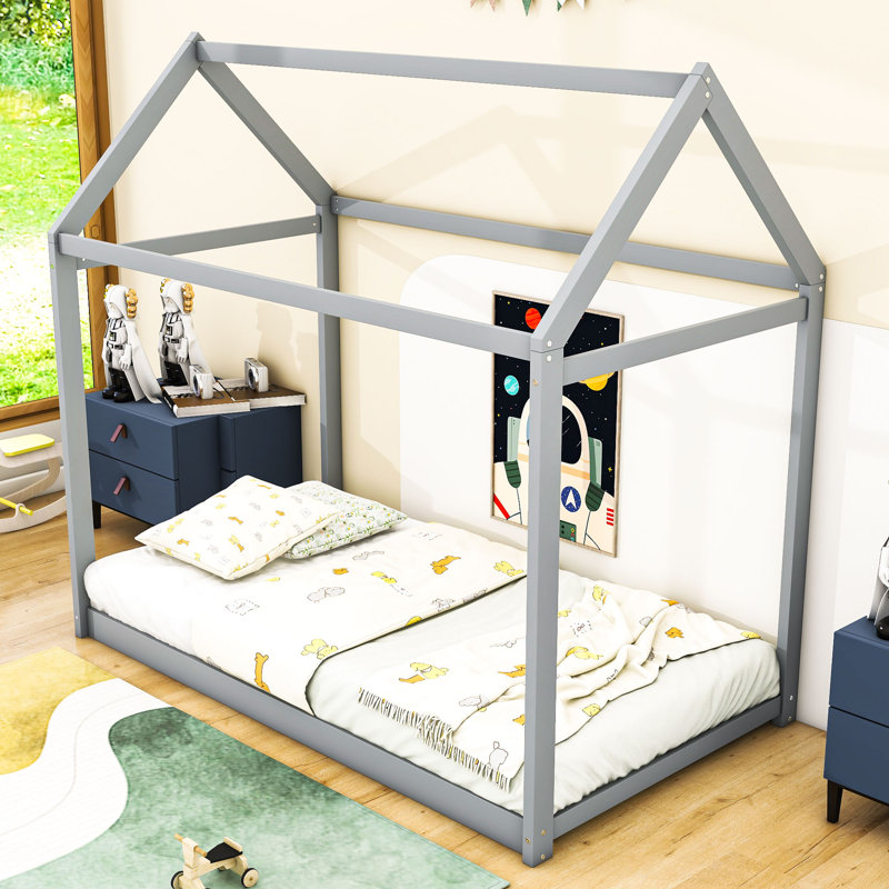 Lit simple en bois Drumnagee, gris
