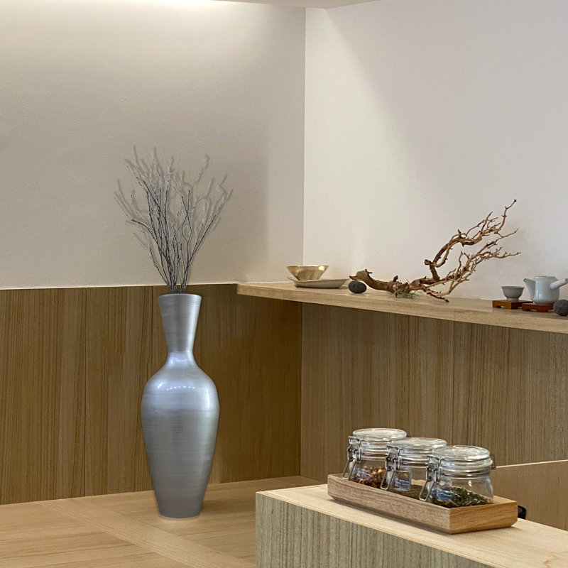 Grand vase de plancher en bambou Claxton, H 37 po x l 14 po x P 14 po, Argent