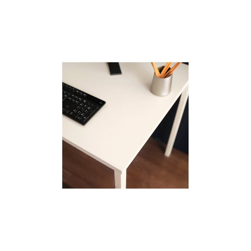  Contemporary Wood and Metal Computer Desk in Ivory Finish, Ivory