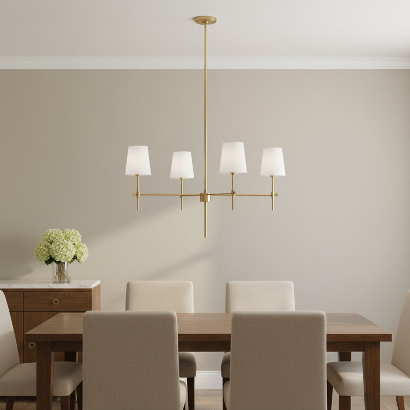 Agathon 4-Light Dimmable Chandelier with Fabric Shades, 18.13" H x 36" W x 36" D, No, Satin Brass