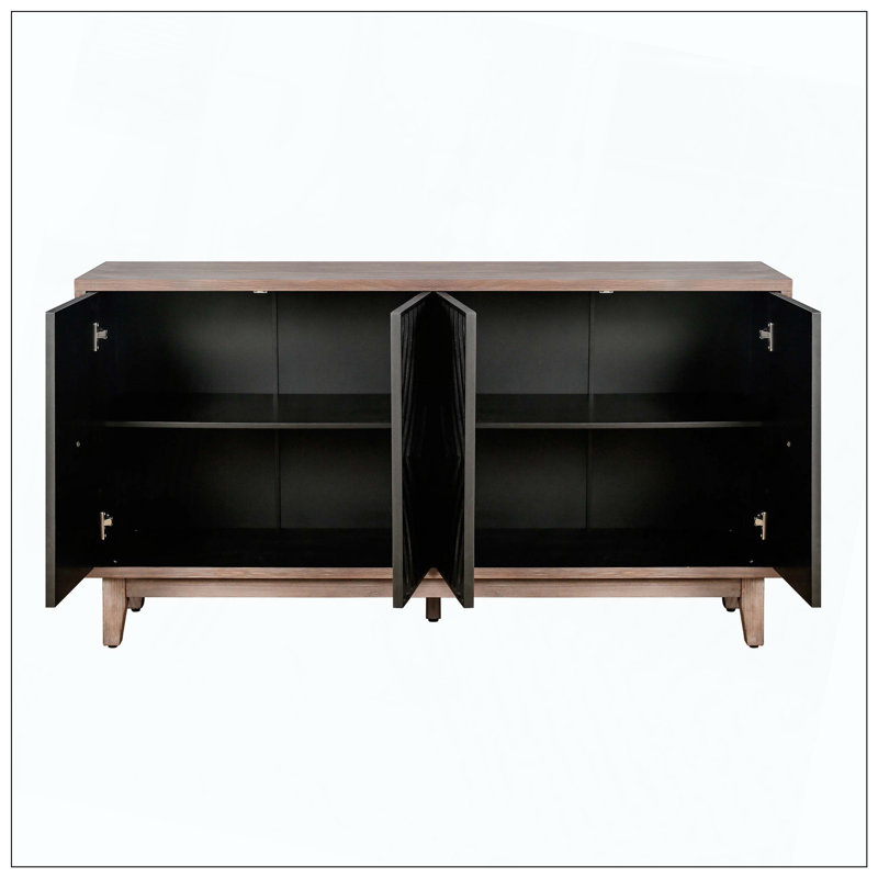 Buffet Mid Mid Century Buffet avec pieds en bois massif, armoire de rangement avec 4 portes en losanges et 2 tablettes décoratives pour le salon, etc.