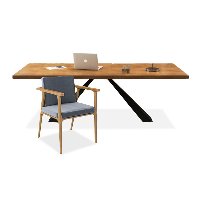 Ensemble de bureaux 70,87 "brun clair + noir rectangulaire en bois massif + fer