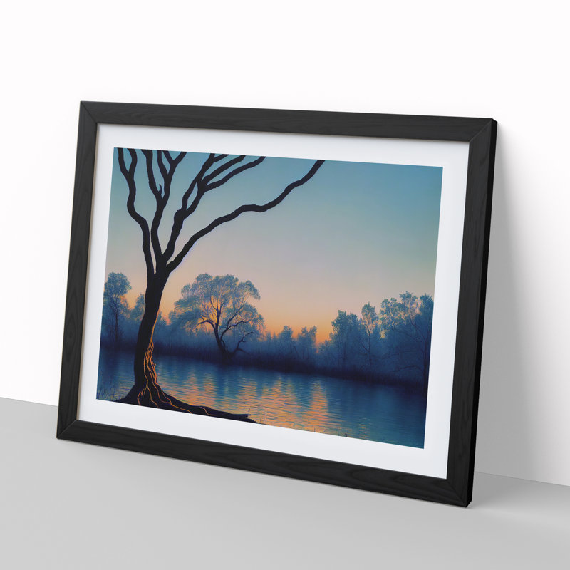 Trees By The Lake - Single Picture Frame Print, 46cm H x 64cm W x 2cm D, Black