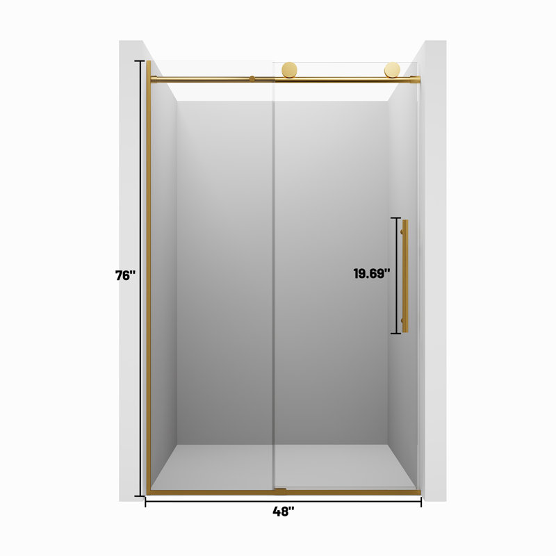 Brushed Gold Frameless Sliding Shower Door with Clear Tempered Glass, 48" x 76"