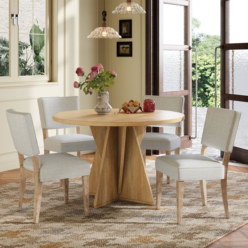 Ensemble de table de salle à manger 5 pièces avec base conçue et chaises rembourrées pour petits espaces, Brun