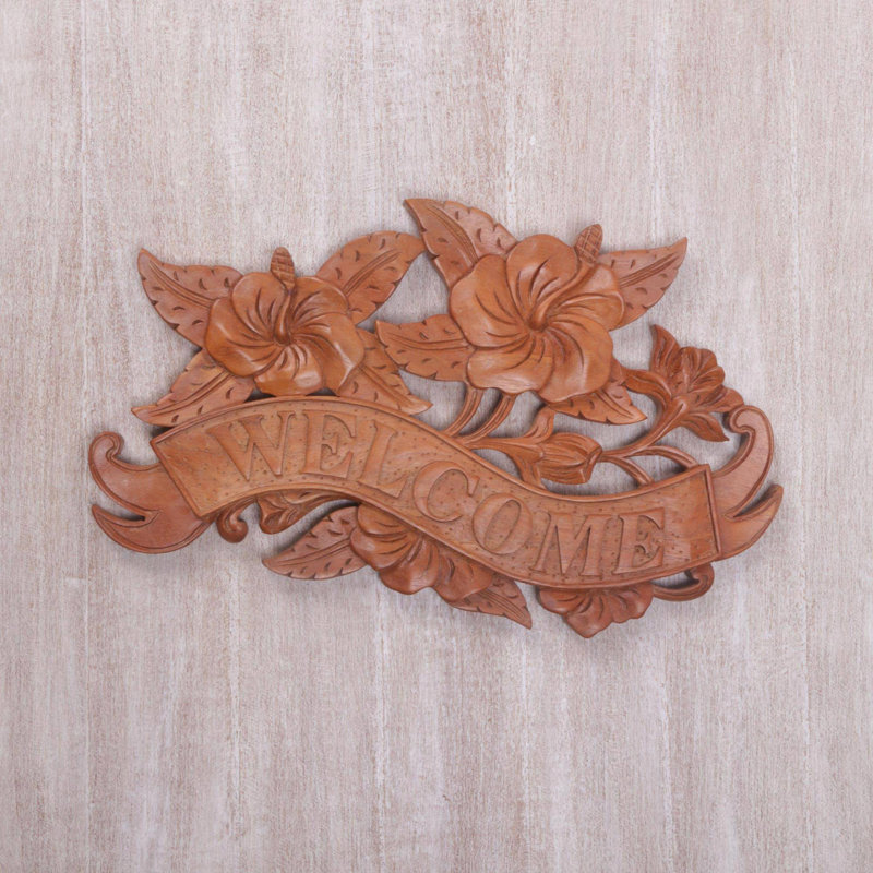 Plaque murale en argile et hibiscus