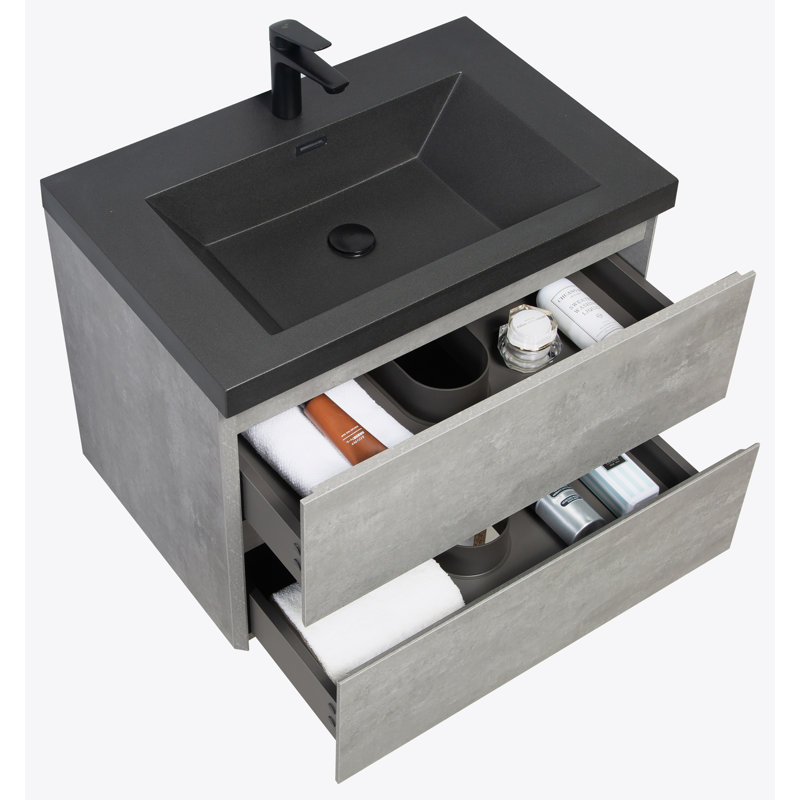 Meuble-lavabo flottant 30 po avec lavabo, rangement mural moderne pour salle de bain, Noir, noir, noir, noir, Gris