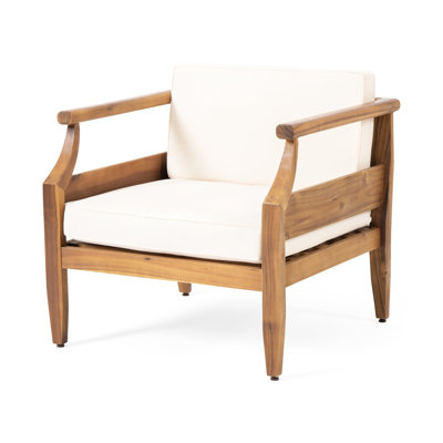 Club Chair - Wood Frame, Cream Cushions, Weather , Open Slat Seat, 29.8"d X 30.06"w 26.63"h For Patio Use Modern And Comfortable With Cushions by George Oliver