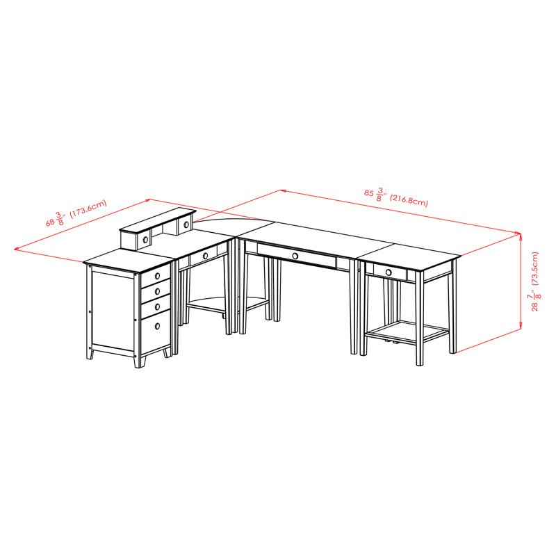 Transitional Honey Pine Wood Home Office Desk Set with Hutch and Storage