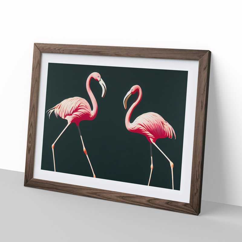 Shining Flamingos - Framed Print, 46cm H x 64cm W x 2cm D, Walnut