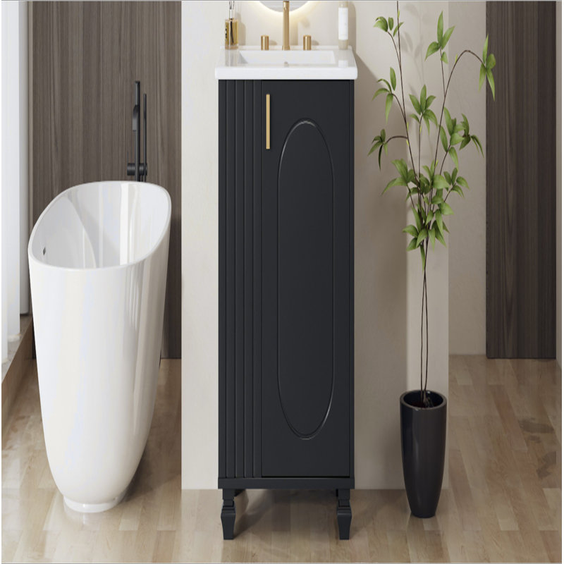 Meuble-lavabo 24 po avec lavabo, armoire de salle de bain avec tablette de porte, rangement latéral ouvert, structure en bois massif, porte à fermeture douce