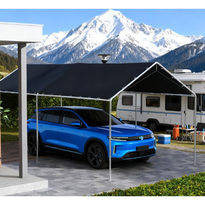 Housse de remplacement pour abri d'auto, gris foncé, compatible avec des tentes de voiture de 9,6 pi x 19,5 pi, des cordes élastiques pour une installation facile, protège de la saleté et de la pluie