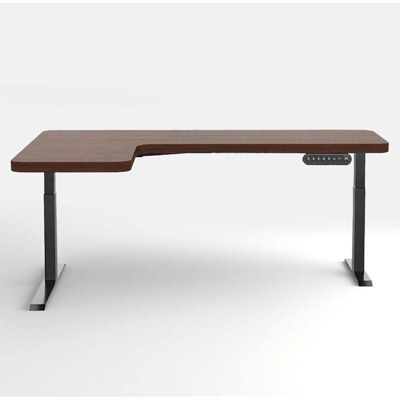 Solid Wood L-shaped Electric Adjustable-height Desk, 27.9" H x 70.9" W x 43.3" D